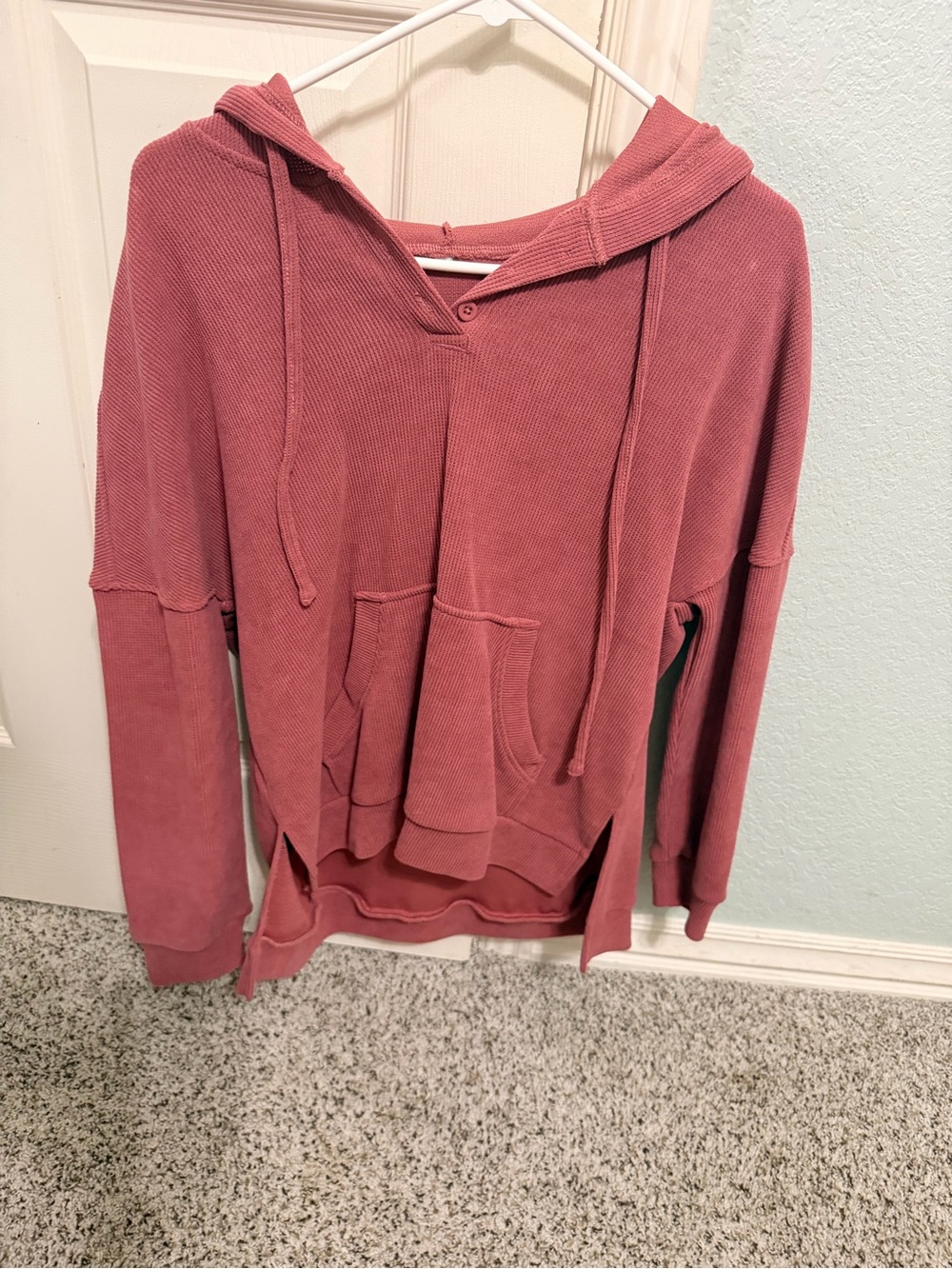 Washed Rose Hooded Pullover Sweatshirt Shorter in front & Longer in the back